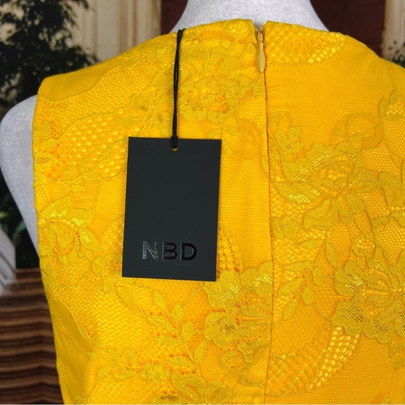 NWT NBD Emery Embroidered Lace Plunging Wired V Neck Mini Dress, Canary - Picture 10 of 11